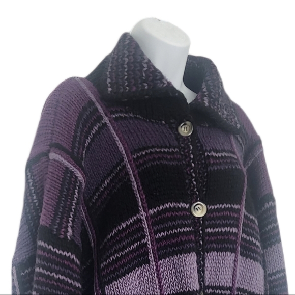Vintage Dobrila Handknit 100% Wool Sweater Size Large Pockets Retro Plaid. - Picture 5 of 9